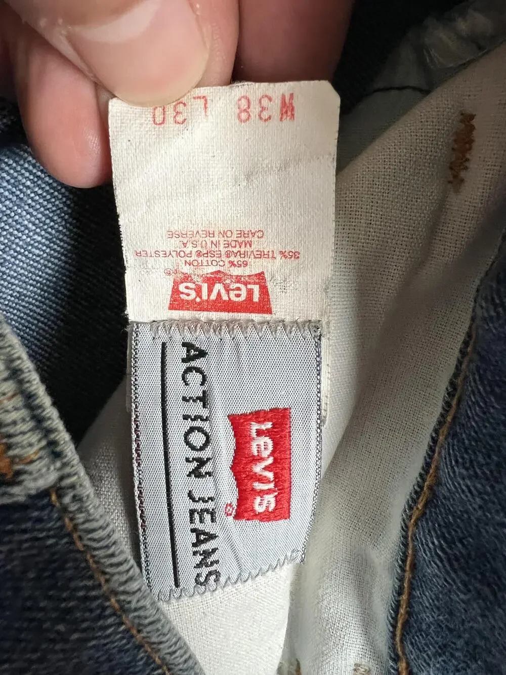 Vintage Levi's Action Jeans Mens 36x30 Blue Straight Denim Orange Tab USA Made